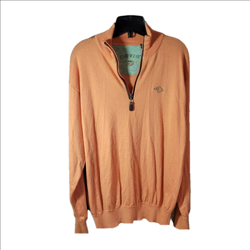ORVIS Large 1/4 zip merino wool pullover Sustainably produced ribbed knit trim